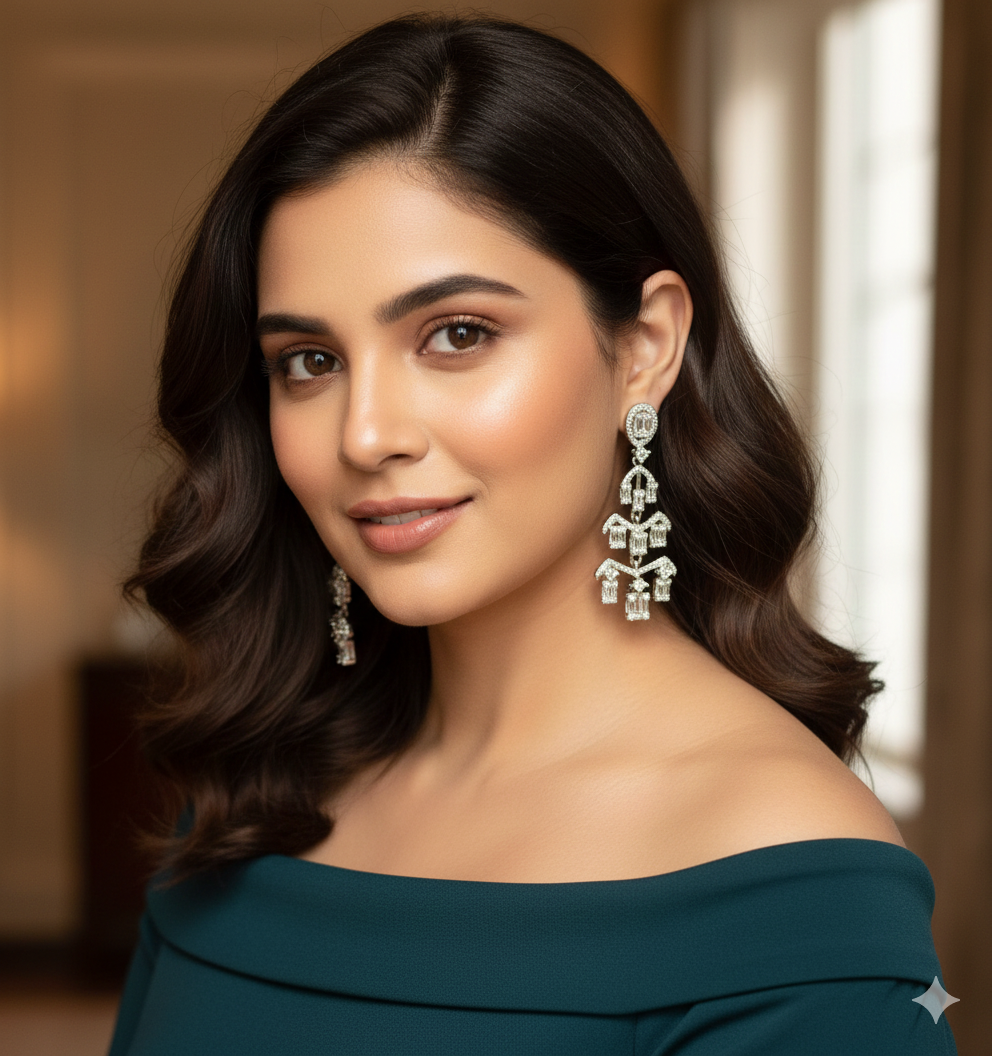 Silver Crystal Cascade Drop Earring