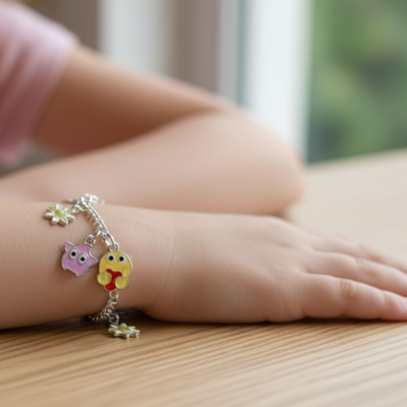 Cute Owl & Smiley Charm Silver Bracelet