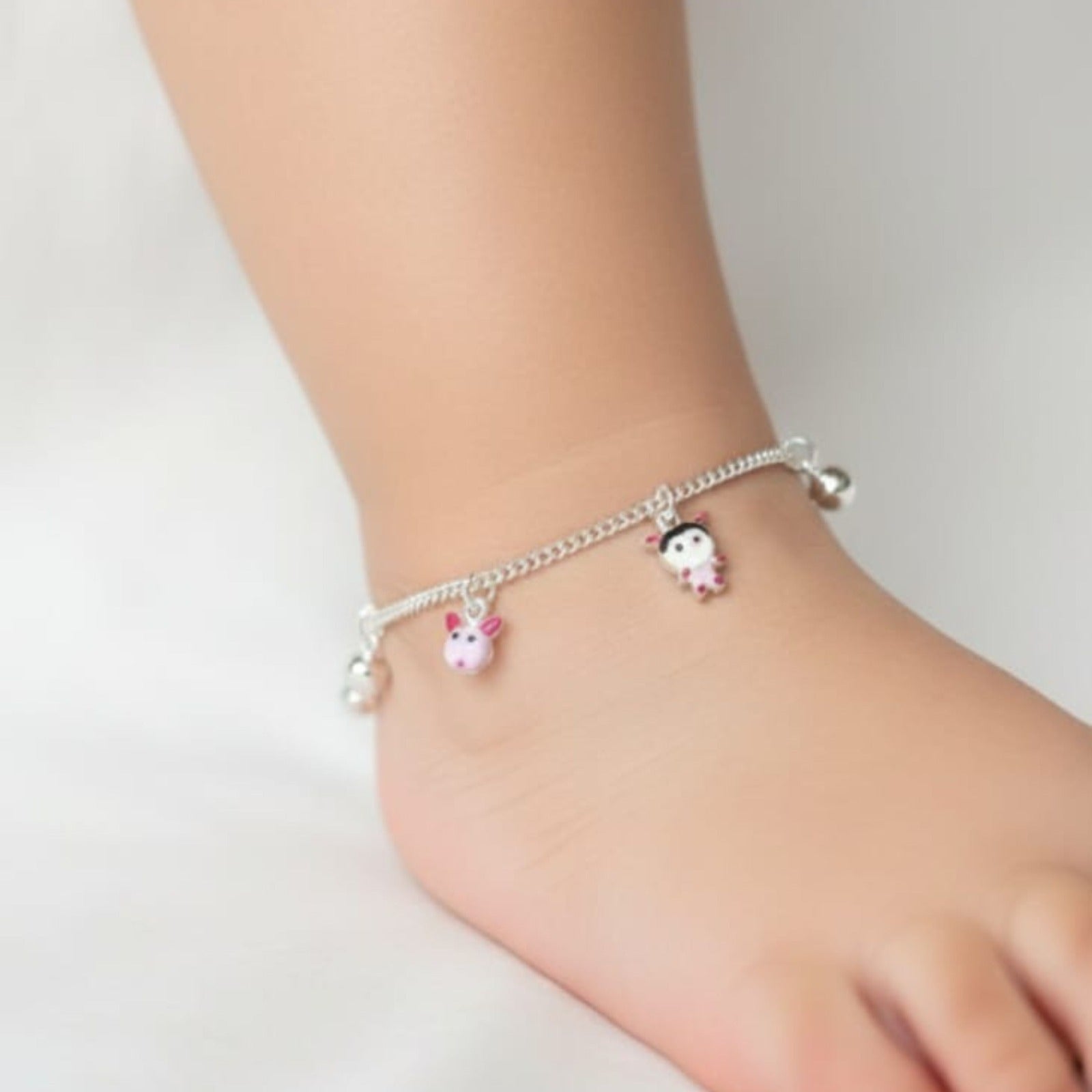 Pink Bunny & Kitty Charm Silver Payal