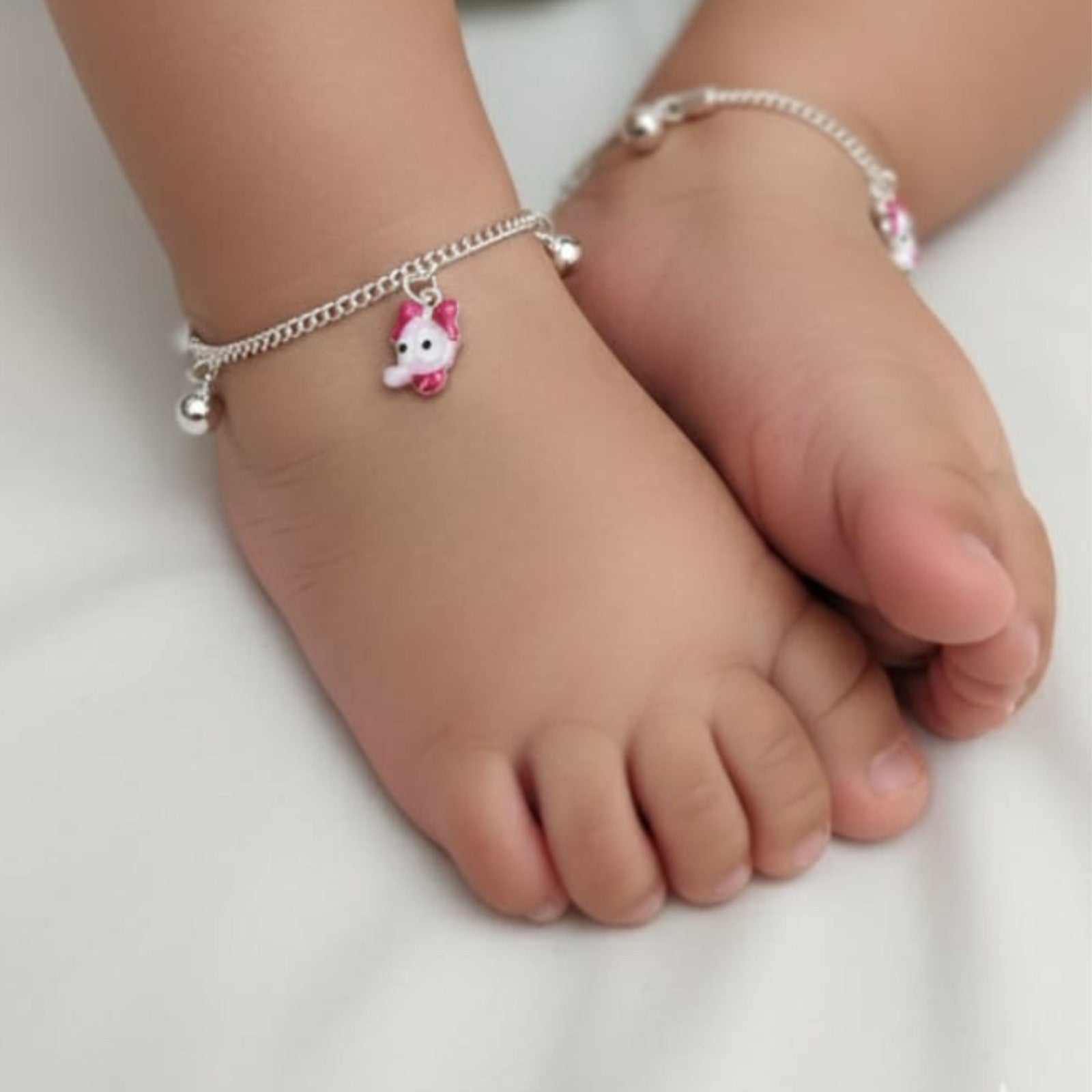 Pink Kitty Face Silver Payal