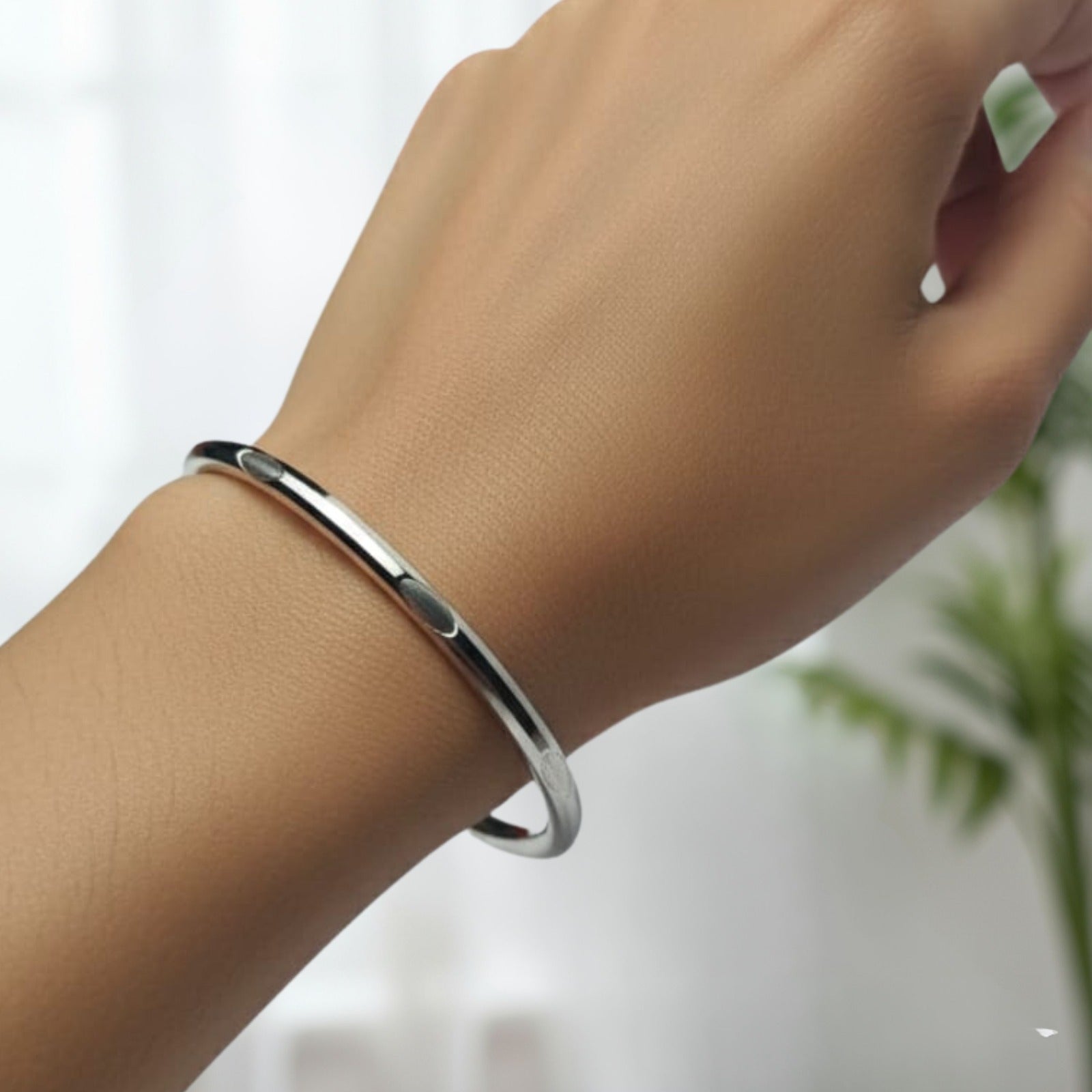 Silver Polished Engraved Bangle