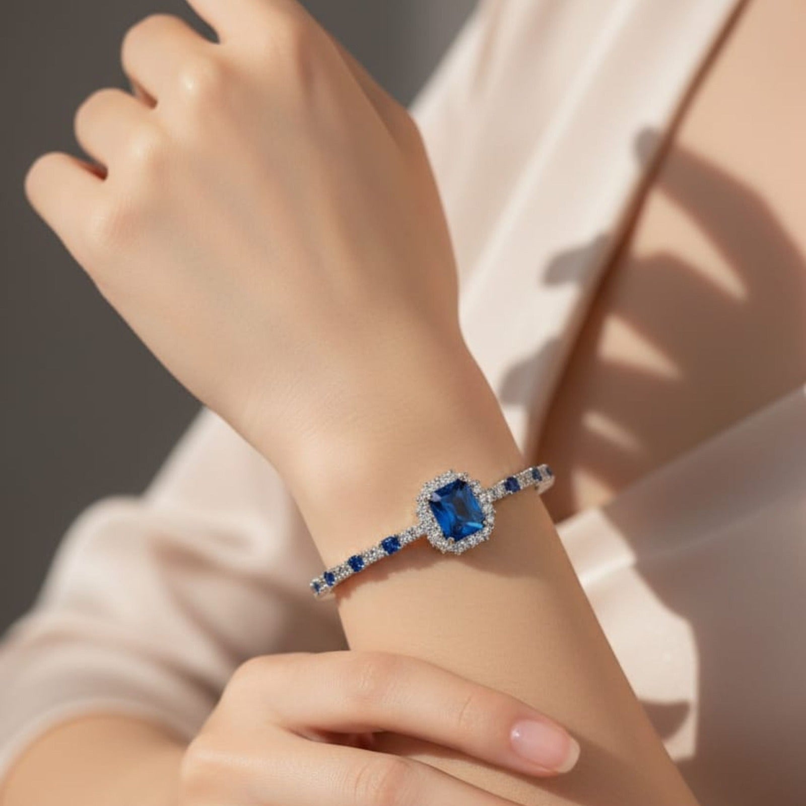 Silver Royal Blue Stone Kada