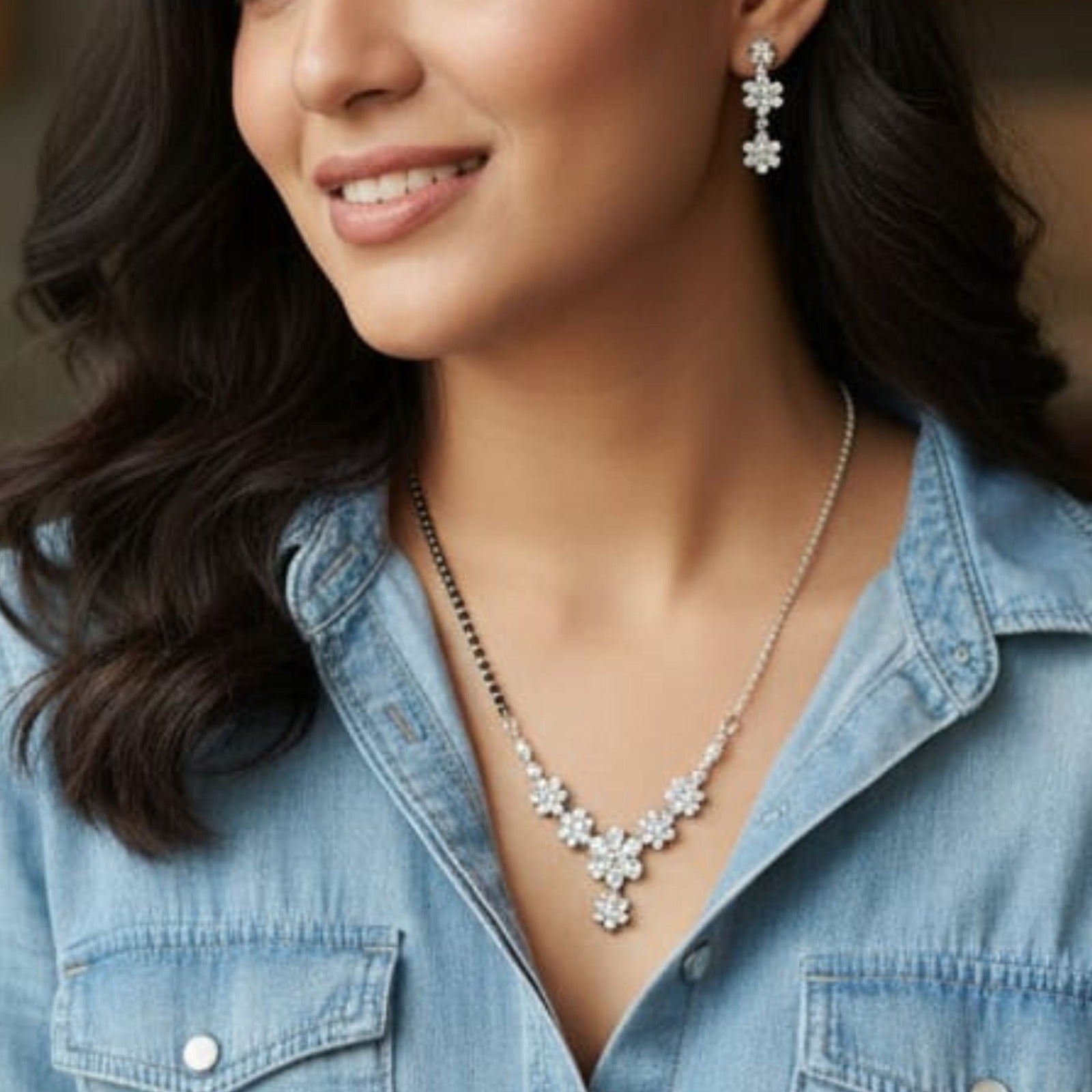 Floral Sparkle Necklace & Earring Set