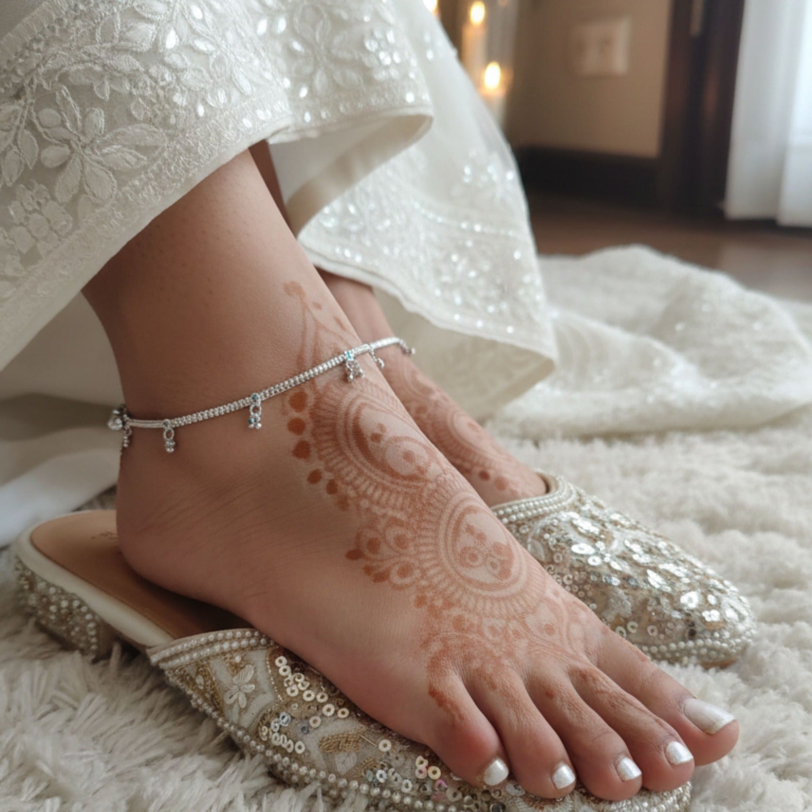 Silver Minimal Charm Payal (Pair)
