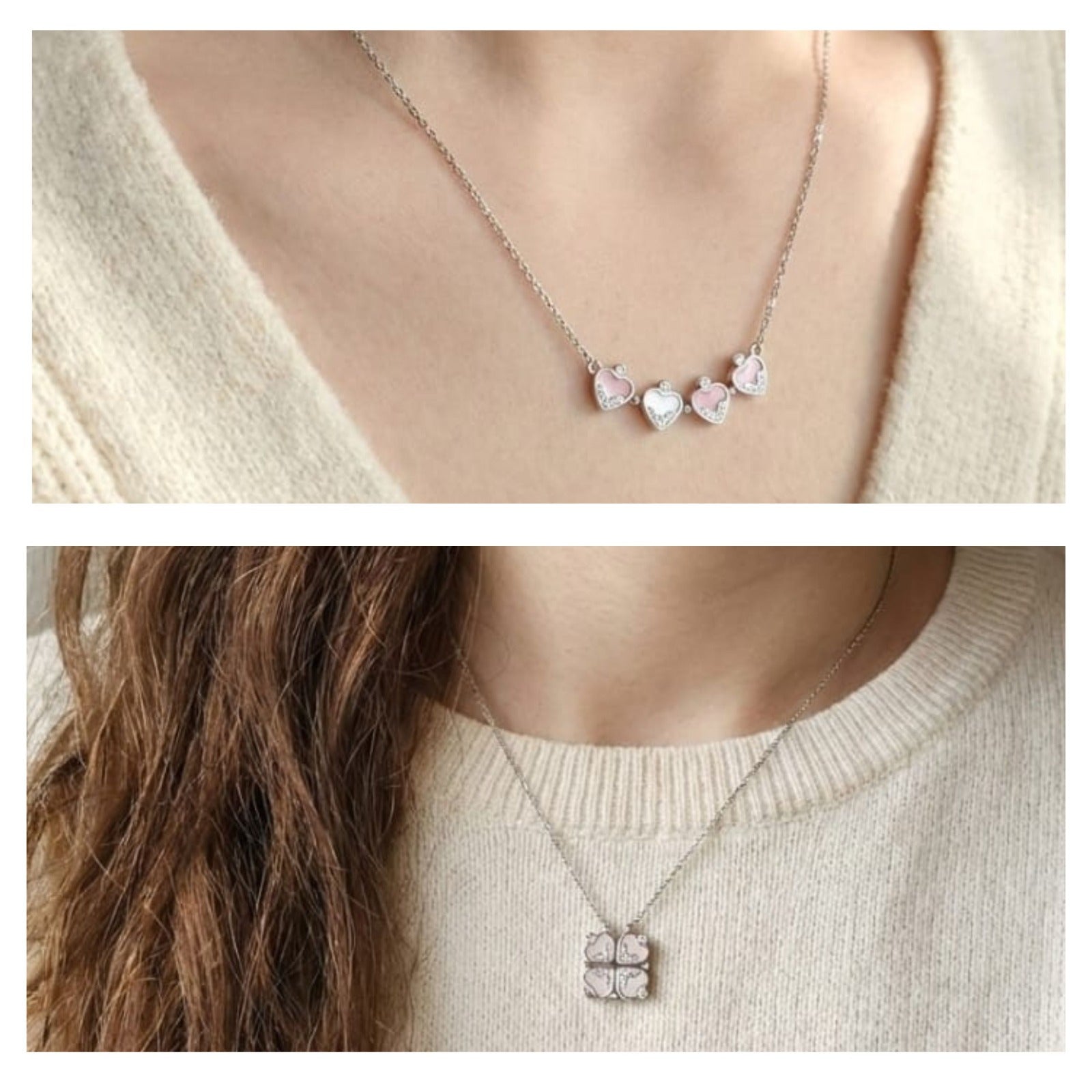 Silver Heart Cluster Necklace