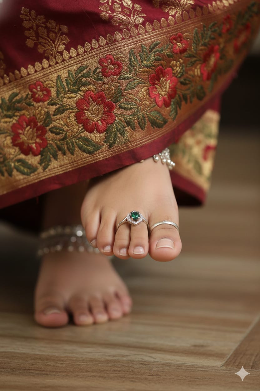 Silver Emerald Grace Toe Ring