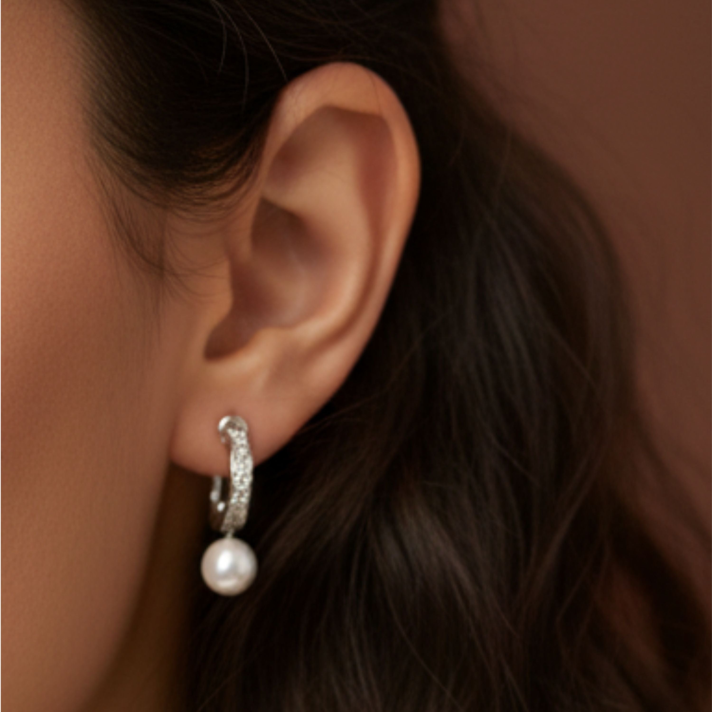 Pearl Grace Silver Hoop Earrings