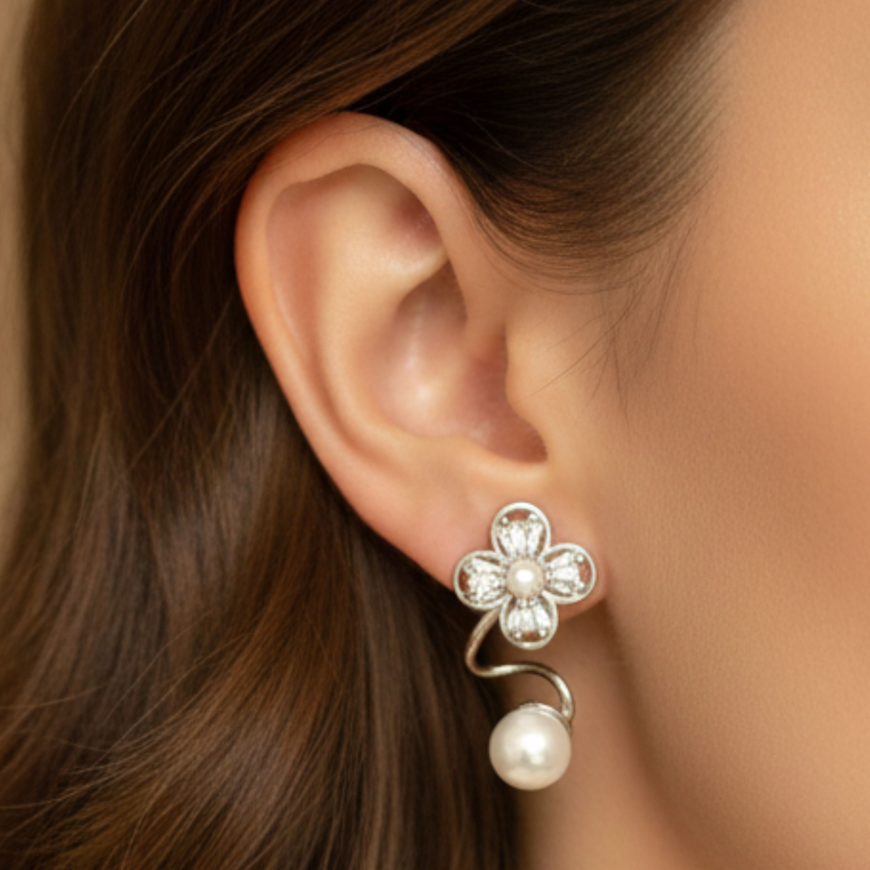 Pearl Blossom Silver Earrings