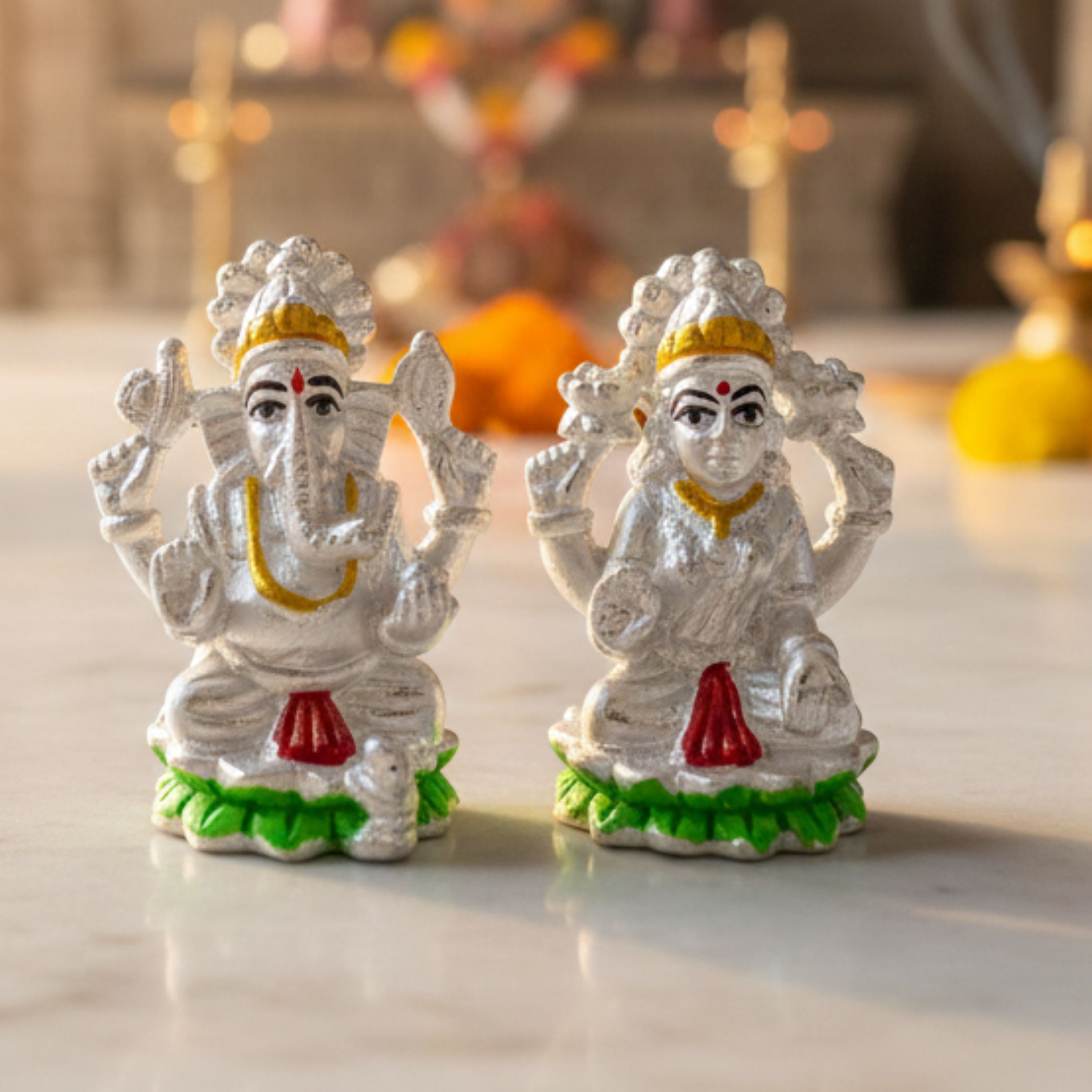 Divine Lakshmi Ganesh Silver Idol Set