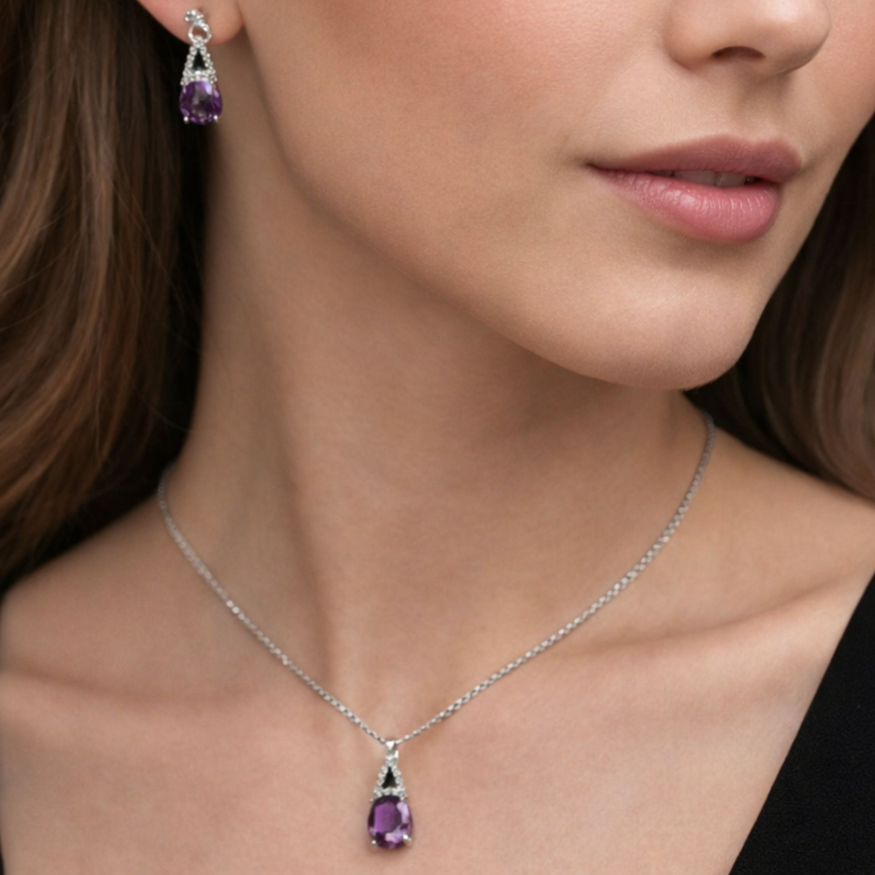 Royal Amethyst Drop Pendant Set