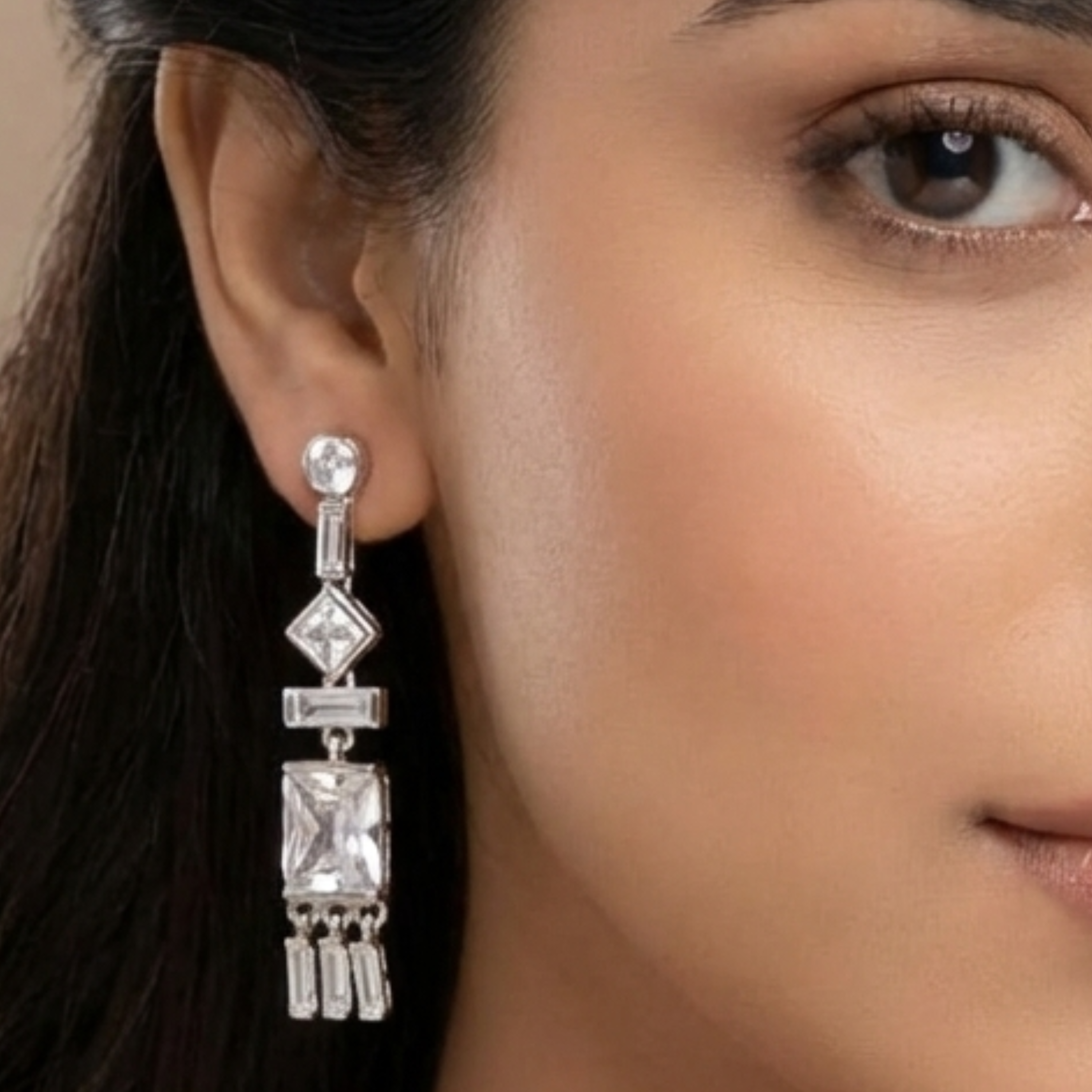 Silver Modern Prism Drop Earring