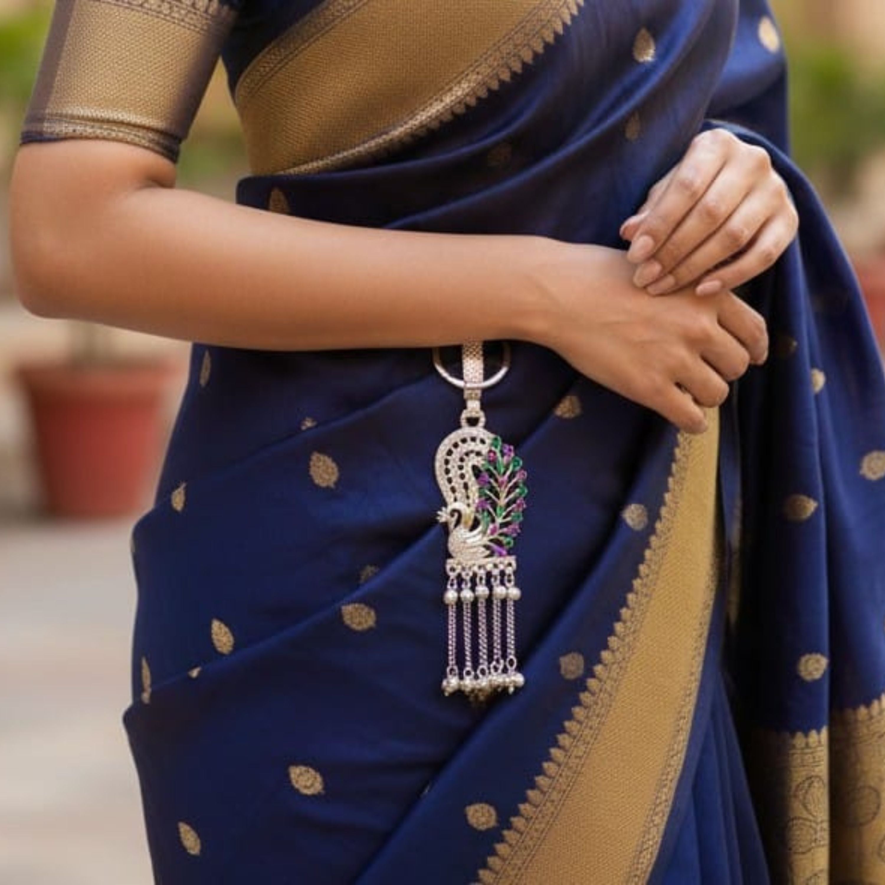 Peacock Majesty Silver Keychain