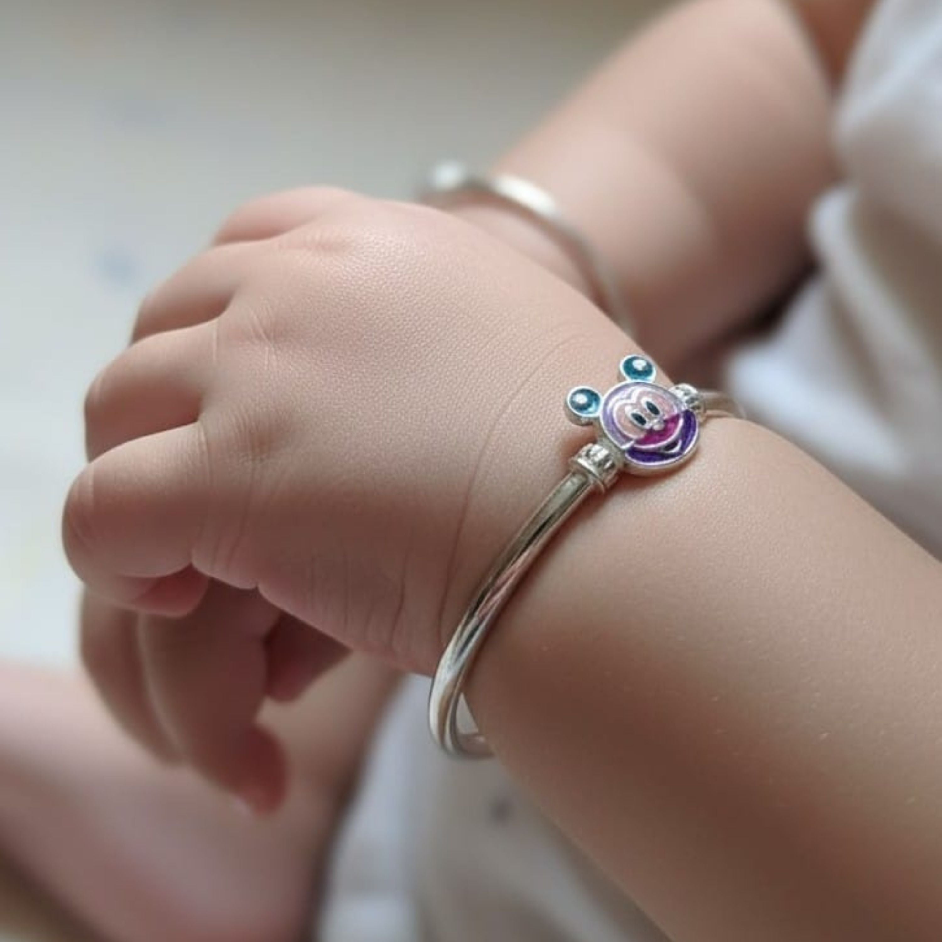 Cute Smiley Teddy Kids Silver Bracelet