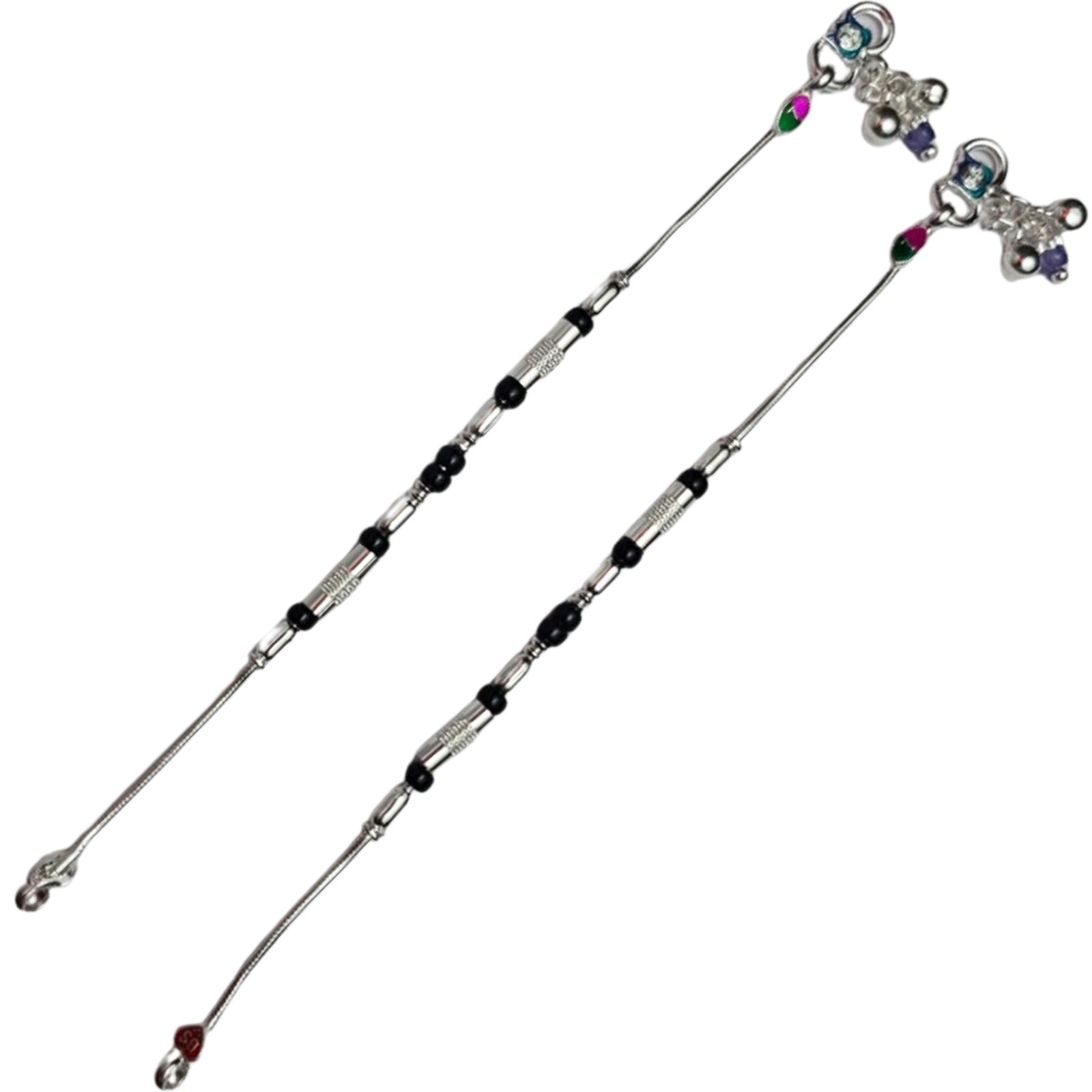 Black Shine Silver Payal