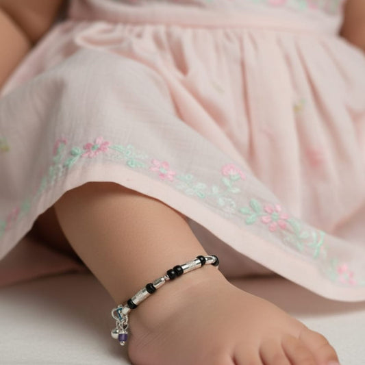 Black Shine Silver Payal