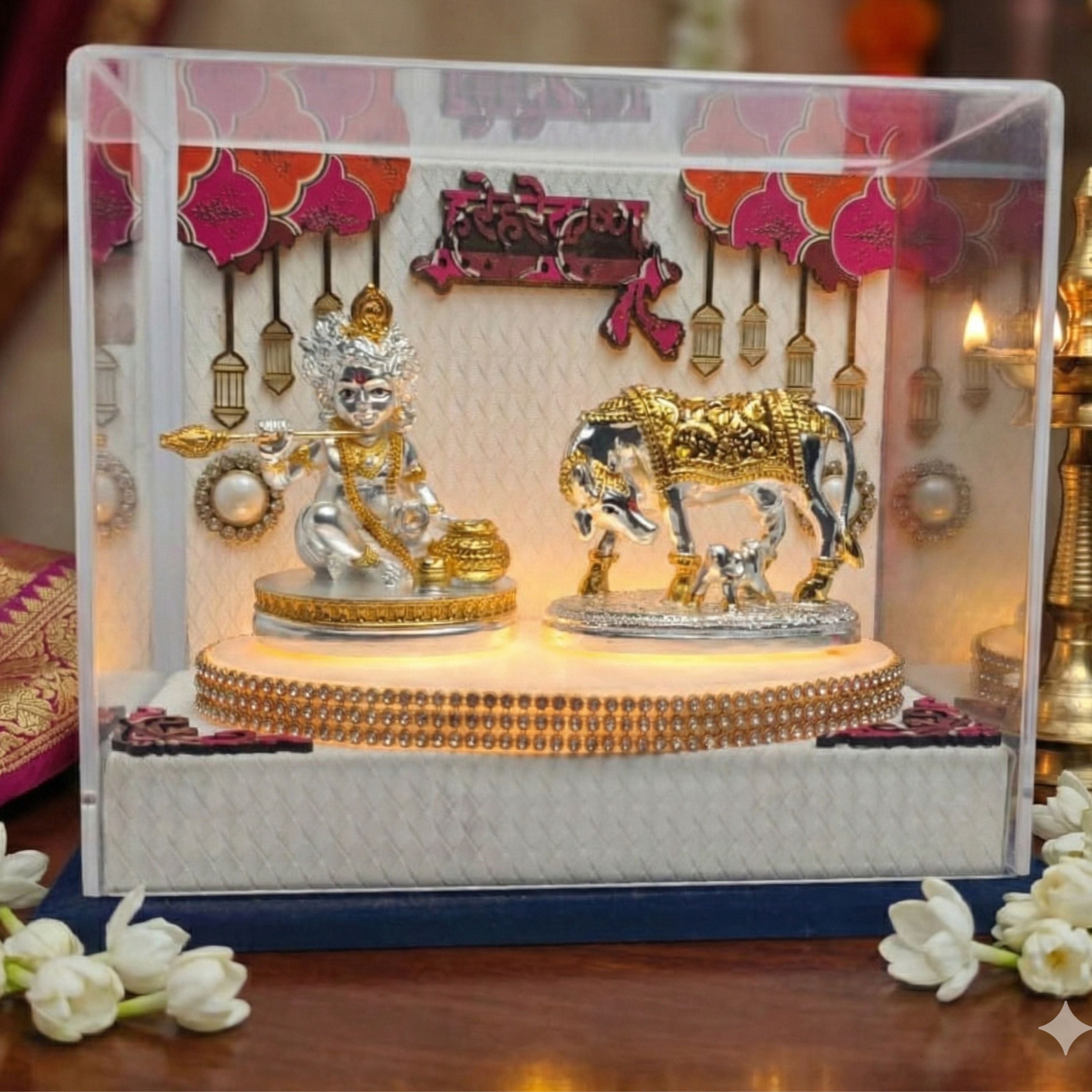 Divine Silver Krishna & Kamdhenu Set