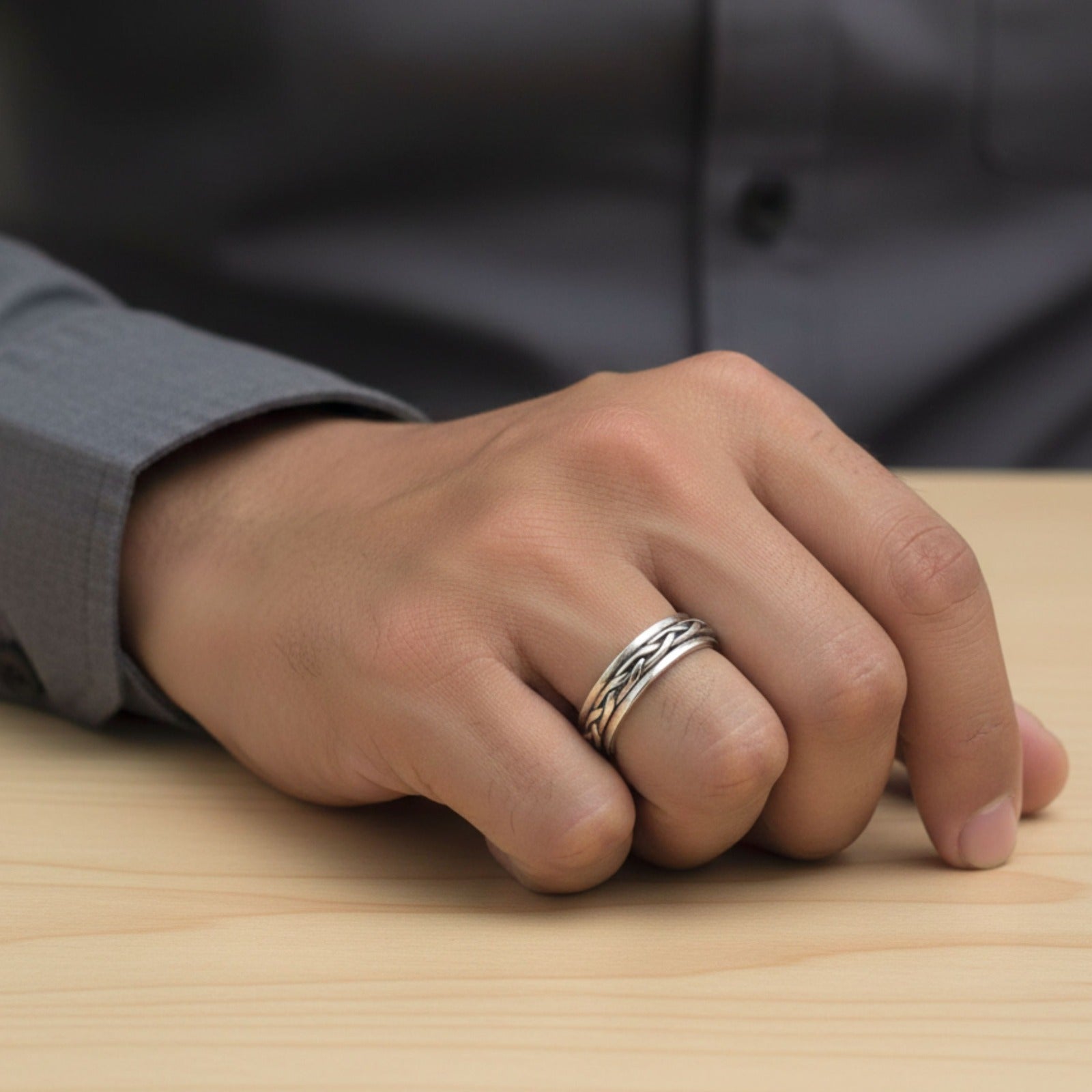 Braided Silver Spinner Ring