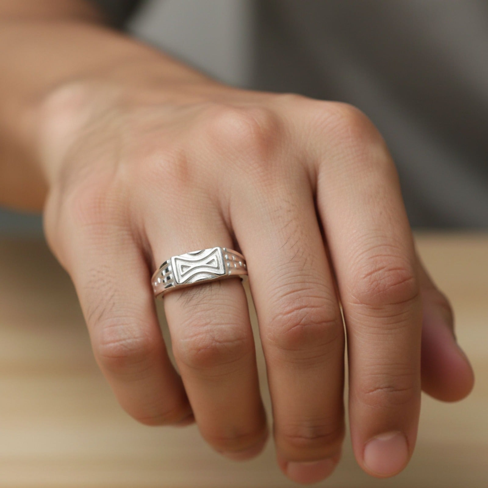 Engraved Tribal Pattern Silver Ring