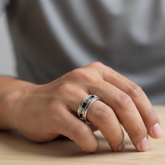 Om Symbol Silver Spinner Ring
