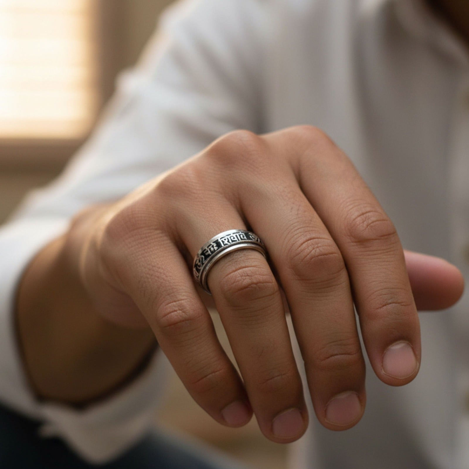 Om Namah Shivay Silver Spinner Ring