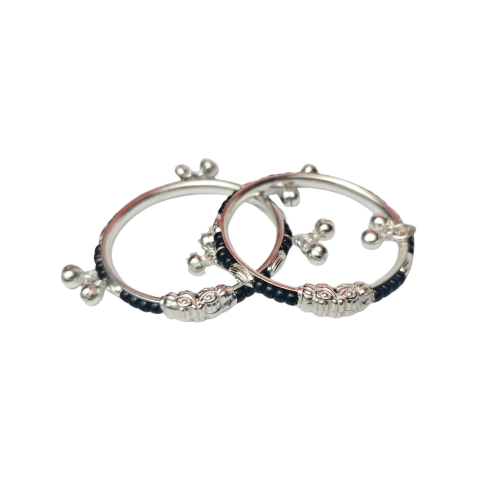 Baby Black Beads Silver Kada