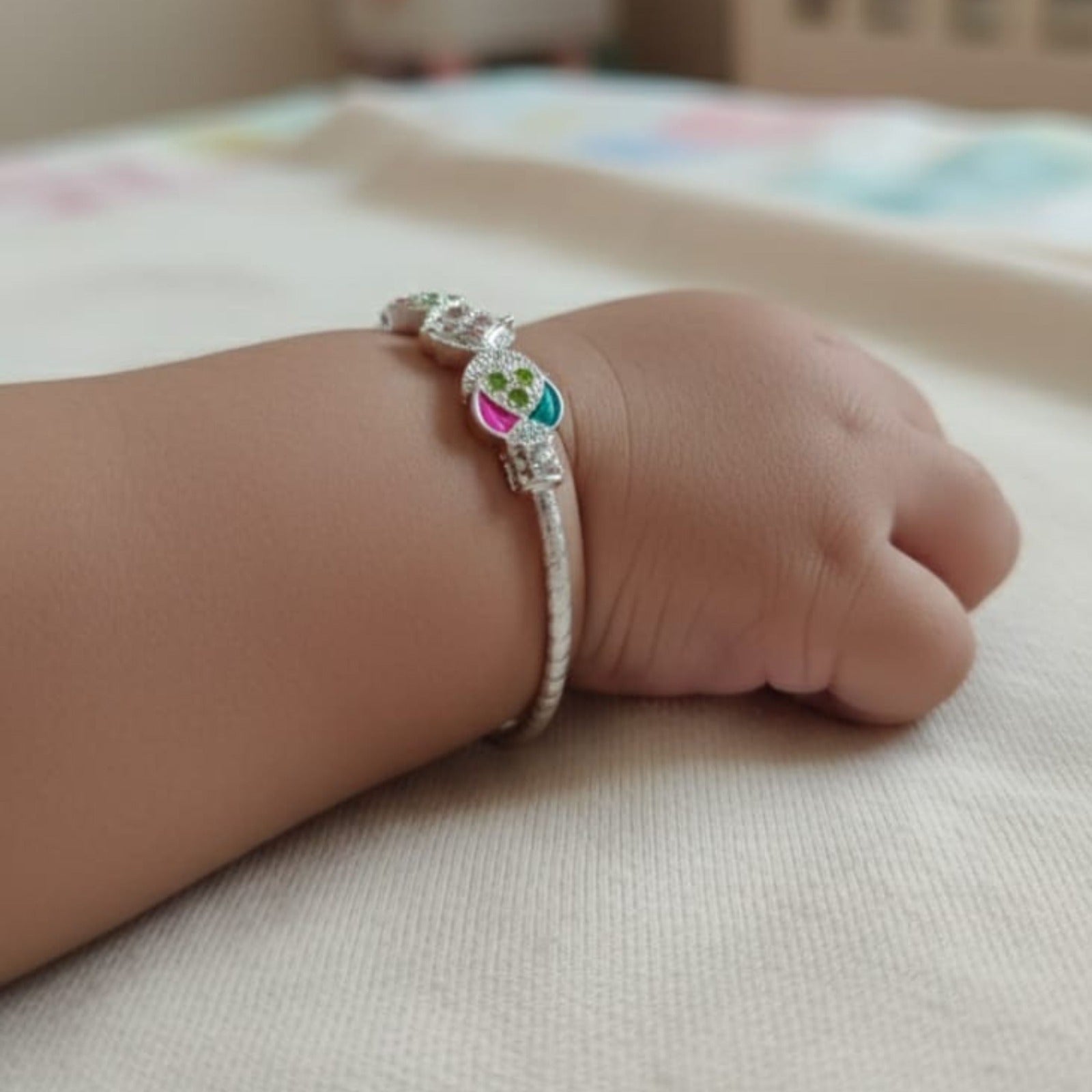 Baby Multicolor Floral Silver Kada