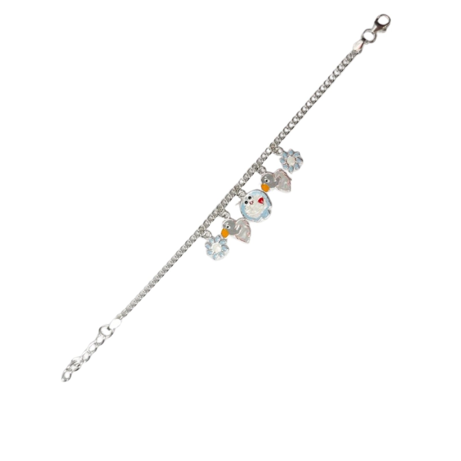 Cute Bunny & Flower Charm Silver Bracelet