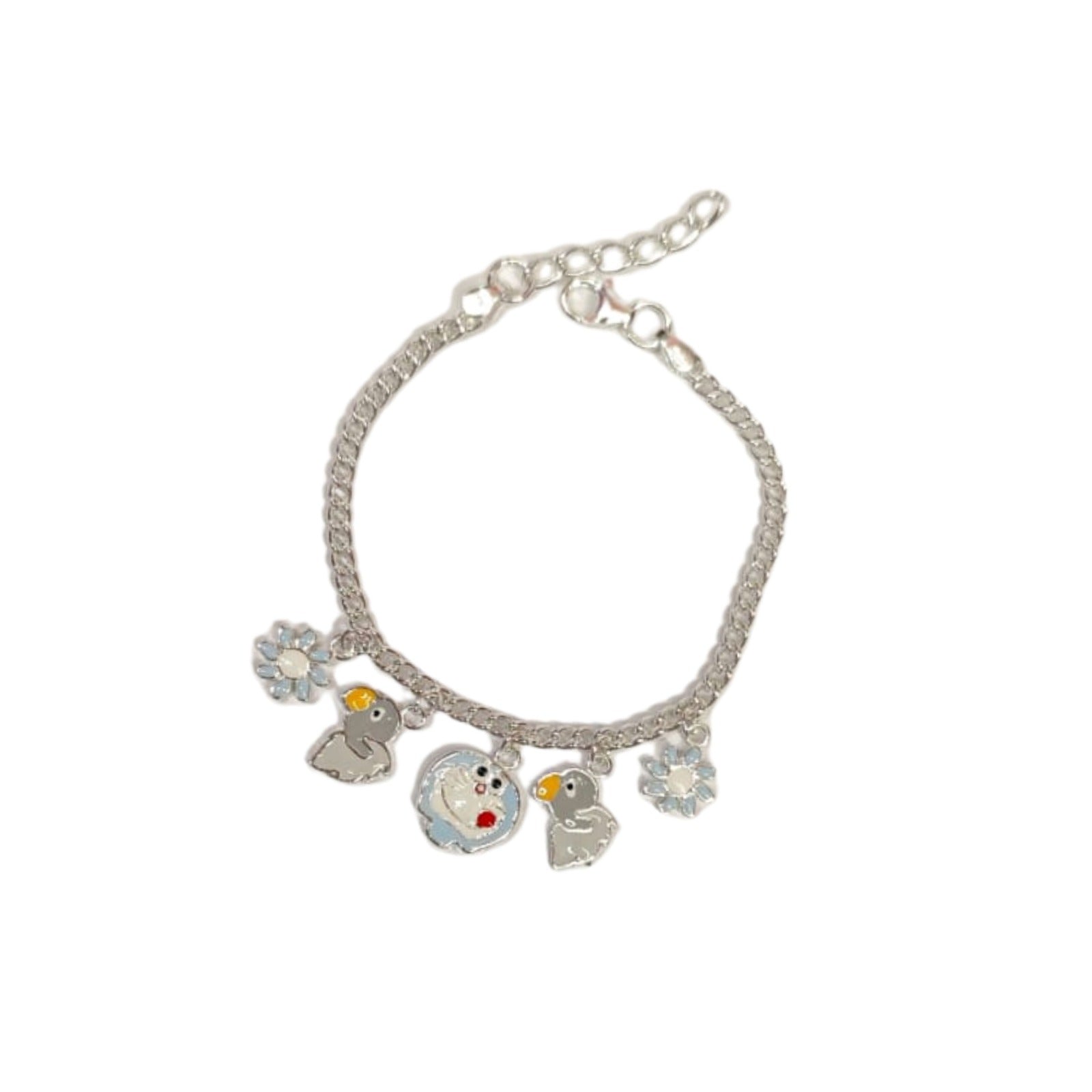 Cute Bunny & Flower Charm Silver Bracelet