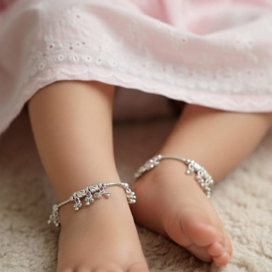 Pink Bloom Silver Payal