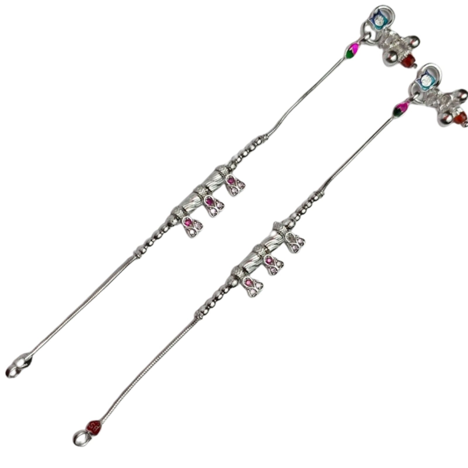 Pink Bloom Silver Payal