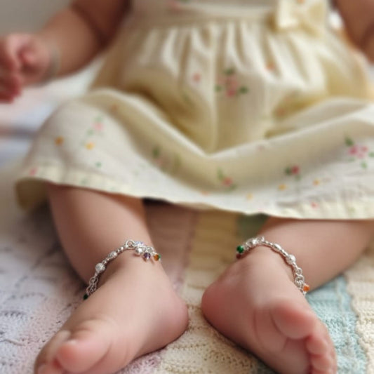 Elegant Beaded Silver Payal