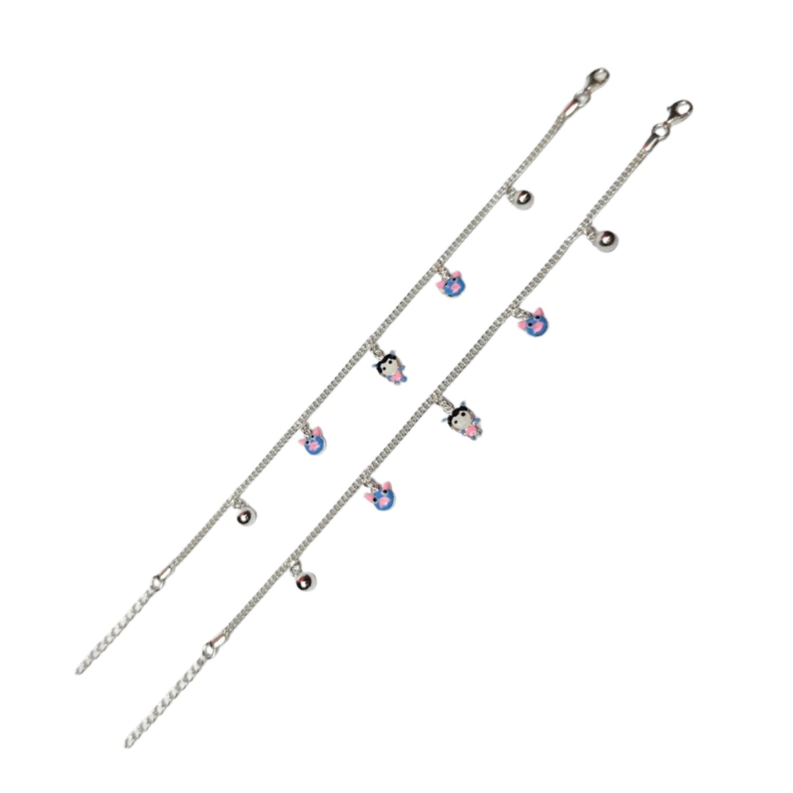 Cute Kitty Charm Silver Payal