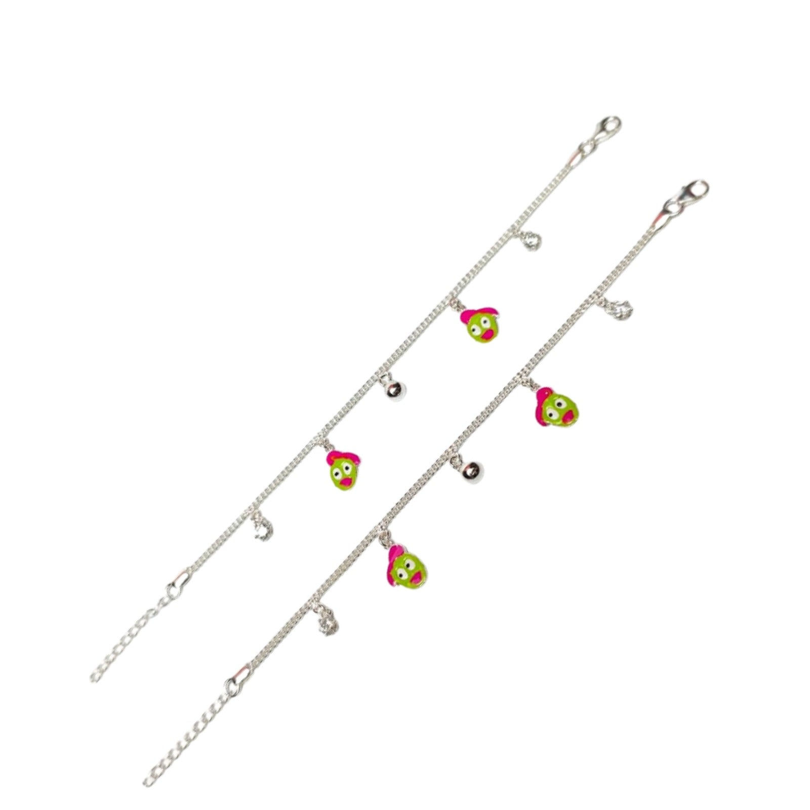 Funky Green Monkey Charm Silver Payal