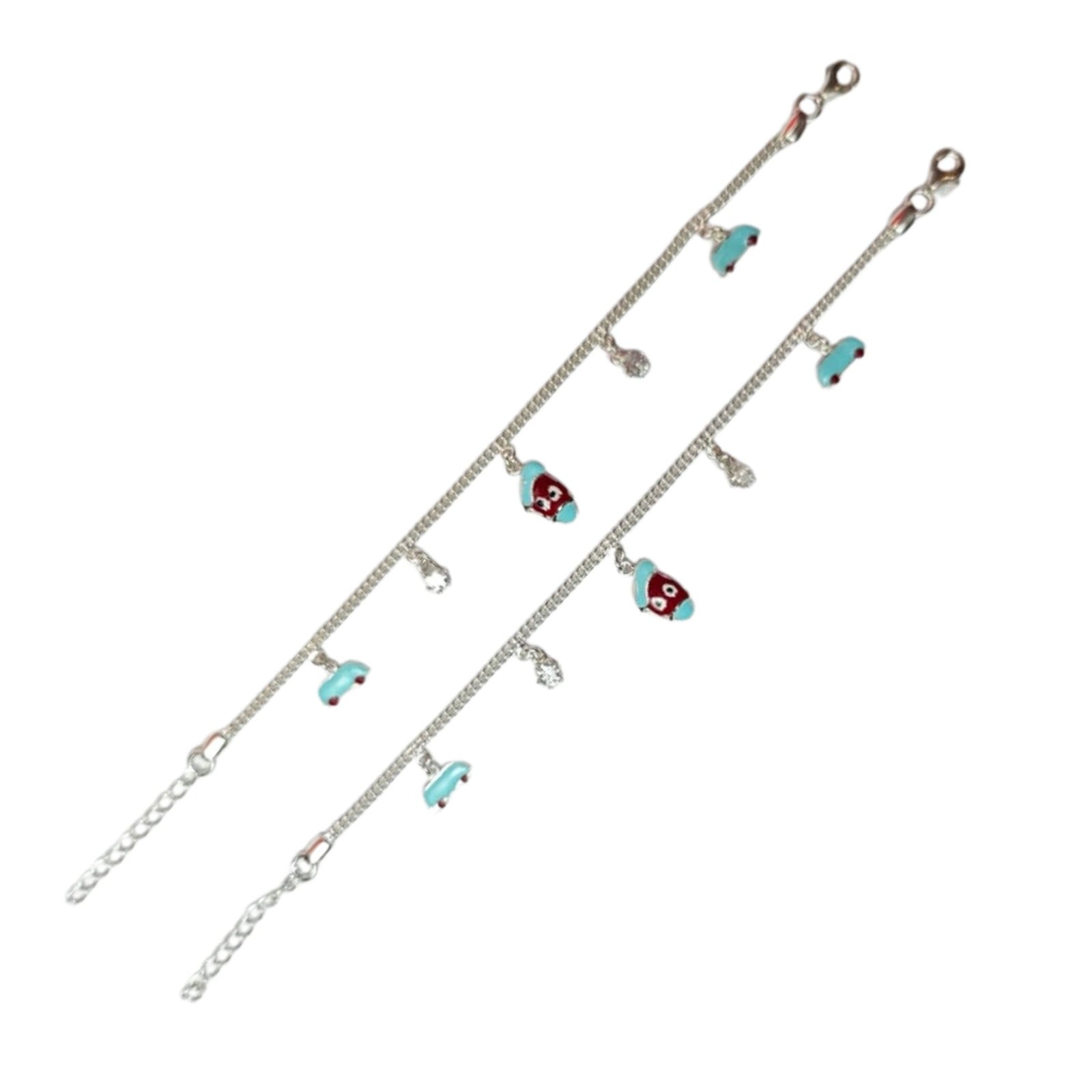 Blue Car & Panda Charm Silver Payal