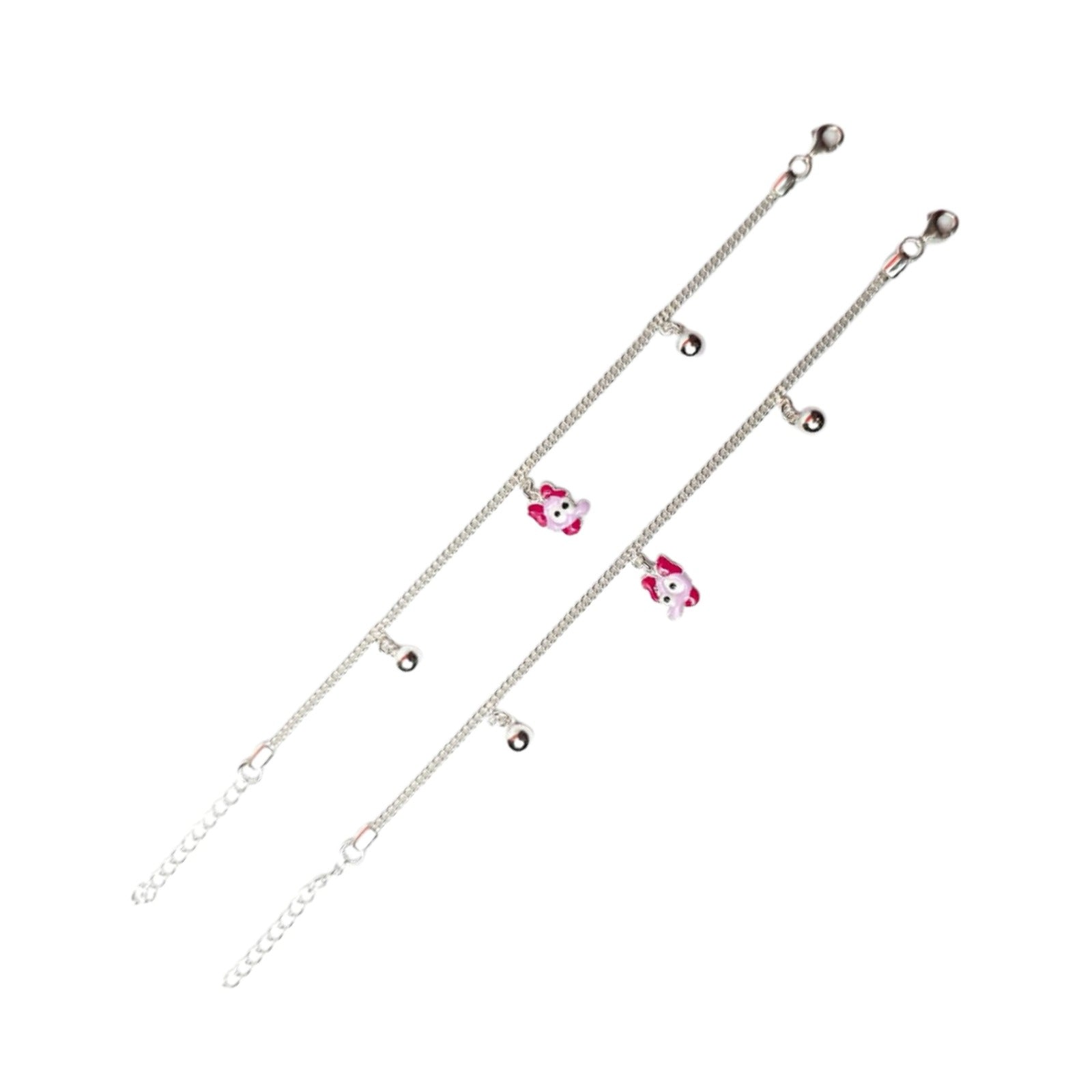 Pink Kitty Face Silver Payal