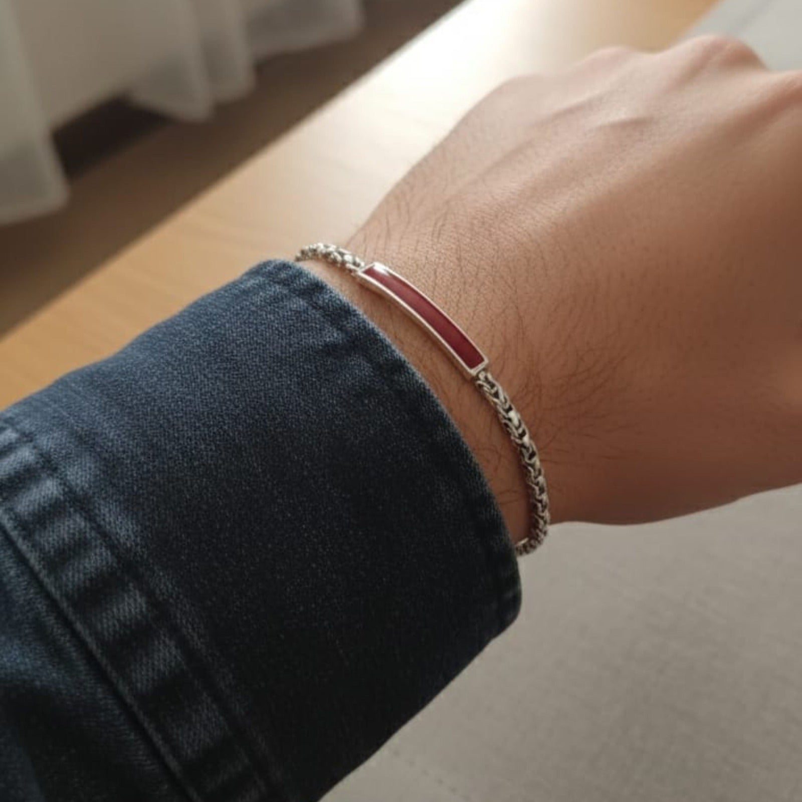 Silver Red Line Bracelet