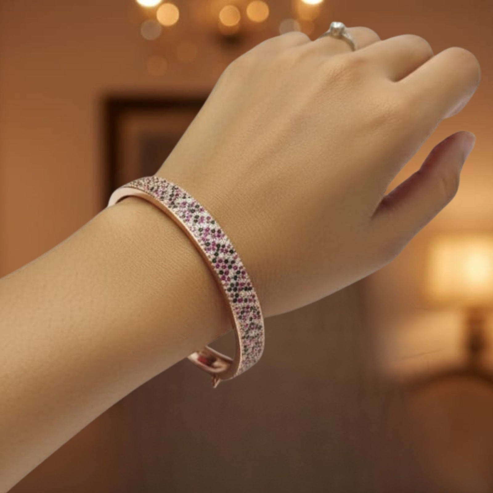 Silver Ruby Stone Bangle