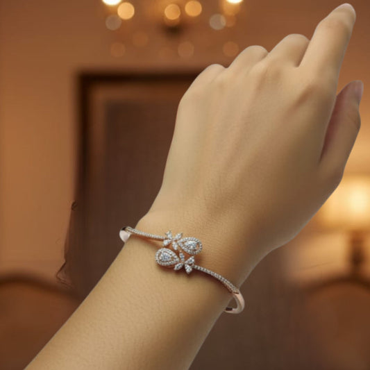 Silver Floral Diamond Bangle