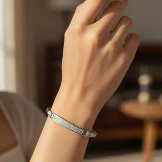 Silver Diamond Texture Bangle