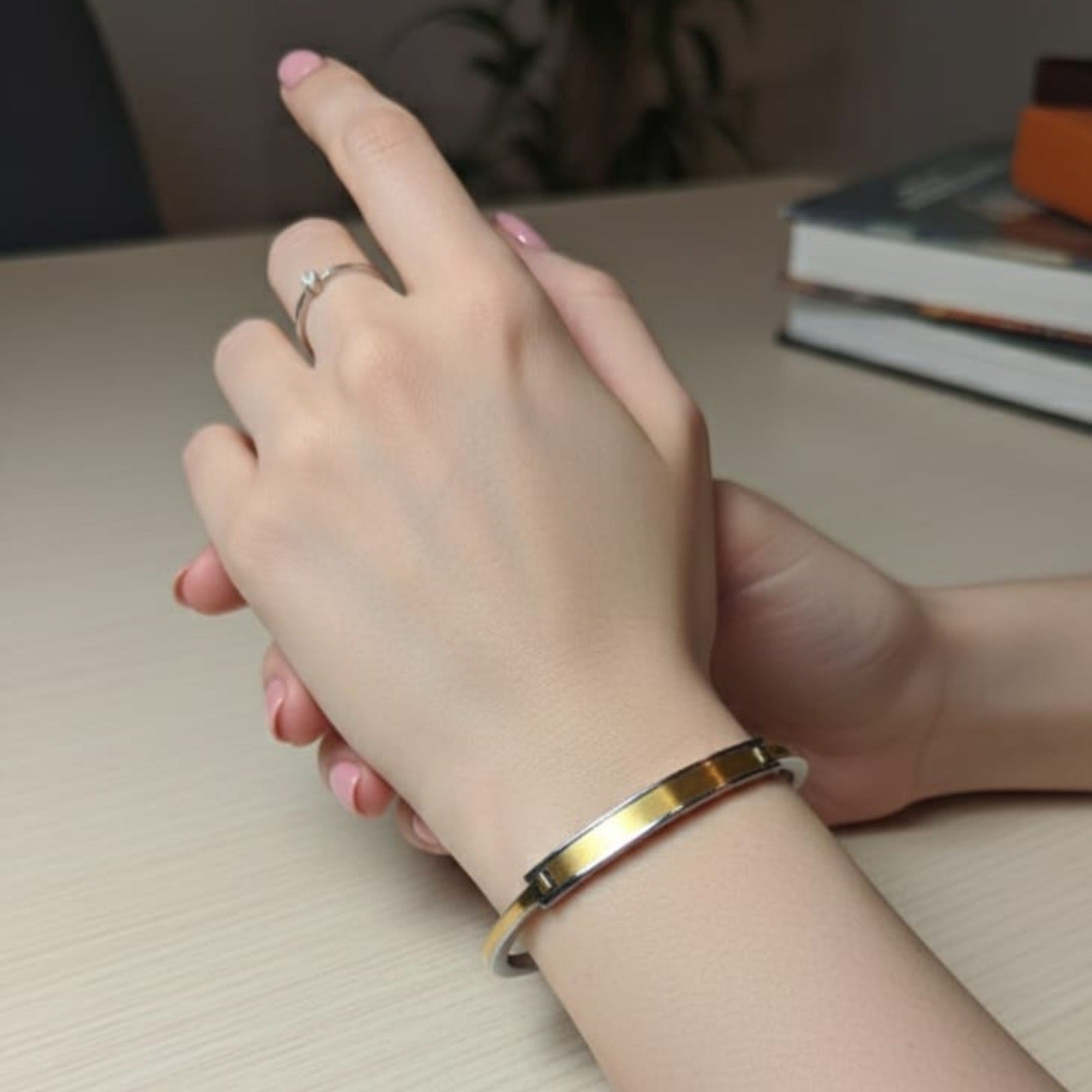 Silver Dual-Tone Sleek Bangle