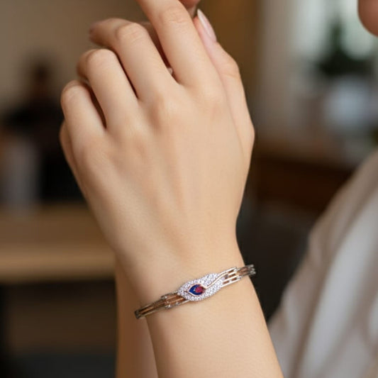 Silver Peacock Feather Bracelet