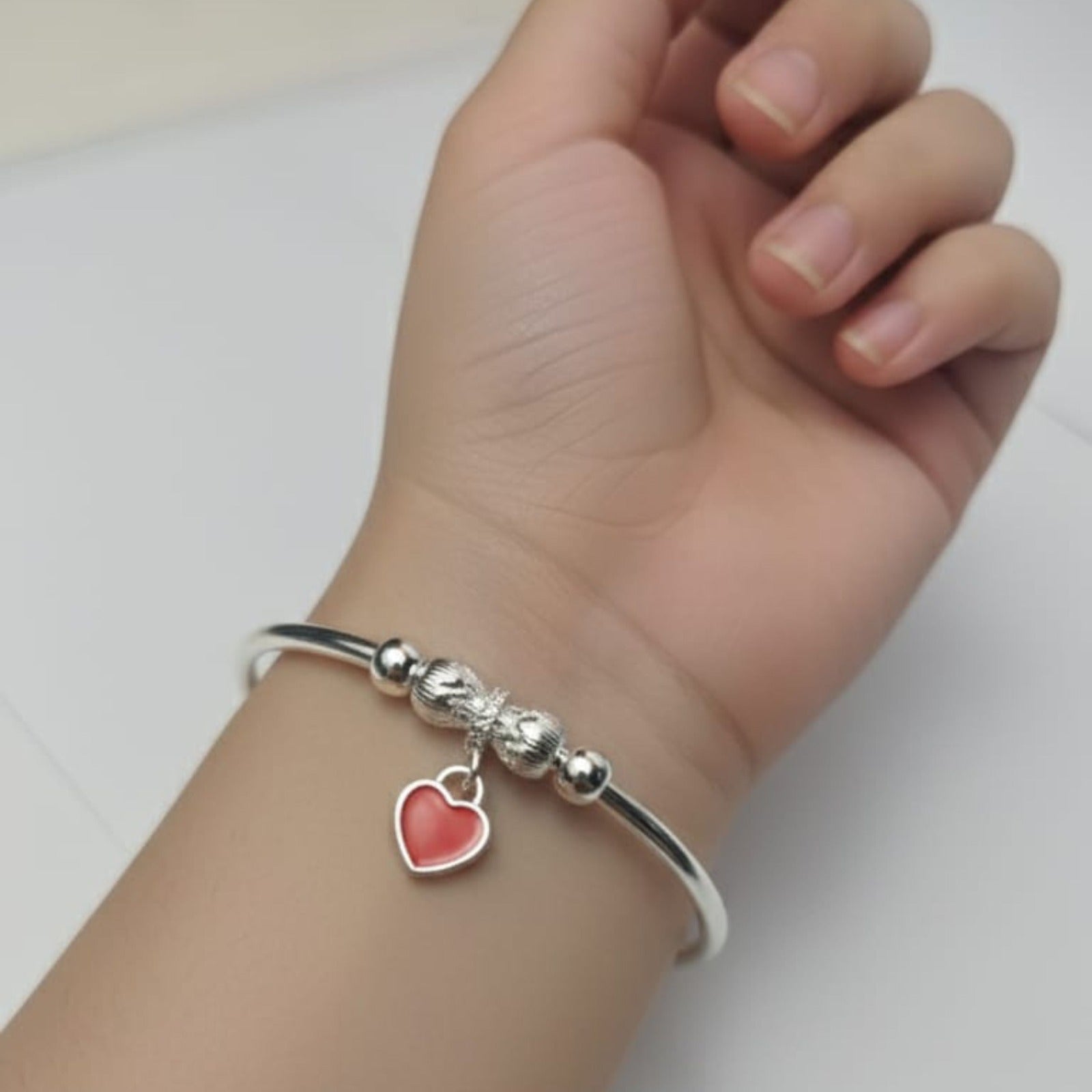 Silver Red Heart Charm Bracelet