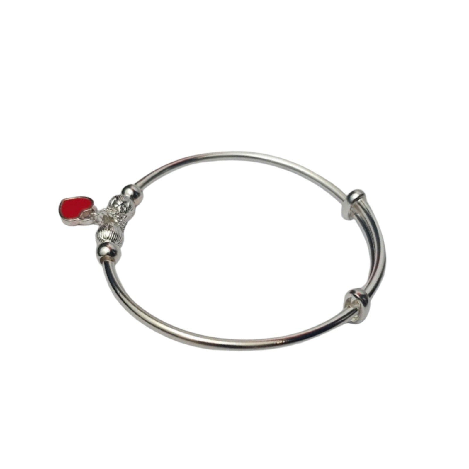 Silver Red Heart Charm Bracelet