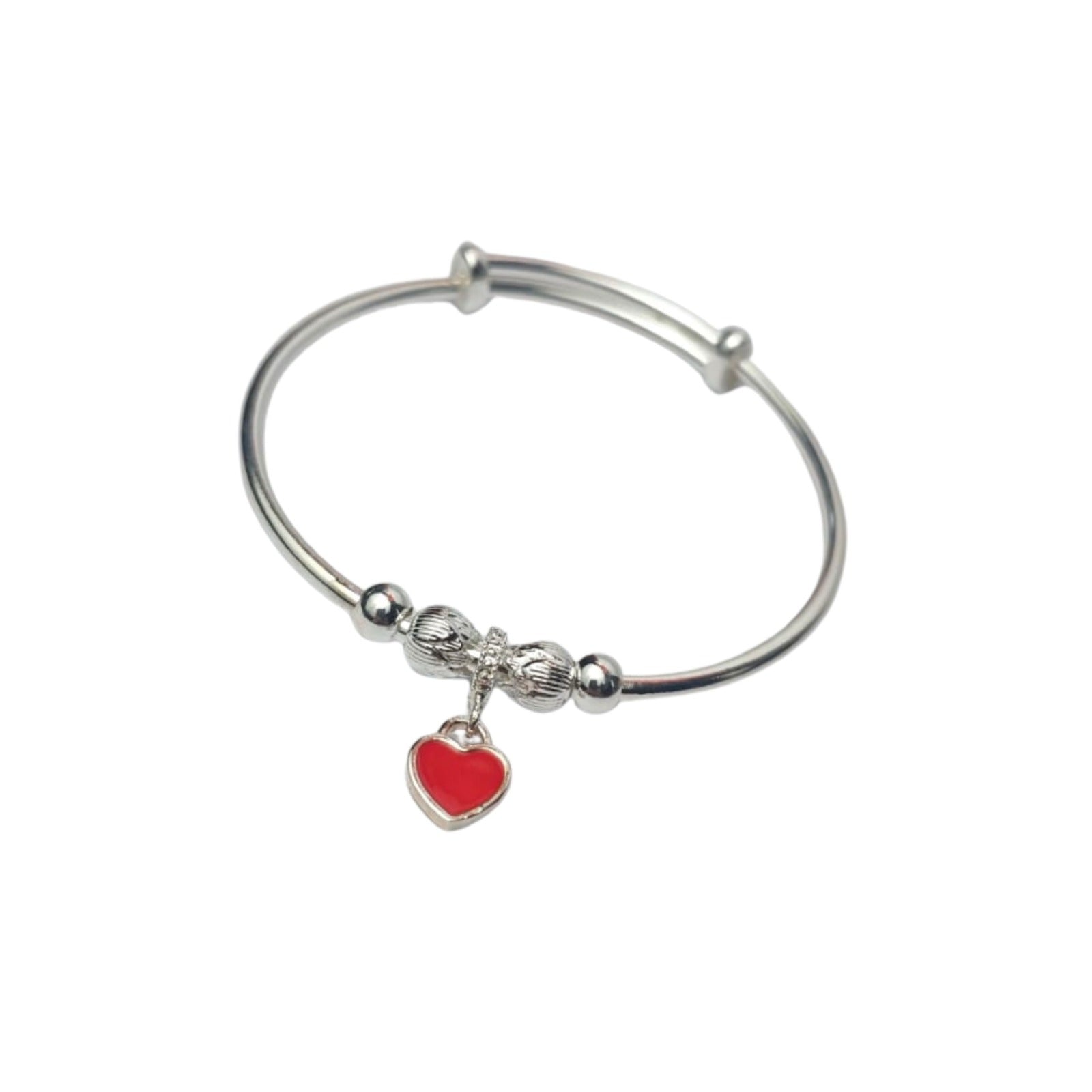 Silver Red Heart Charm Bracelet