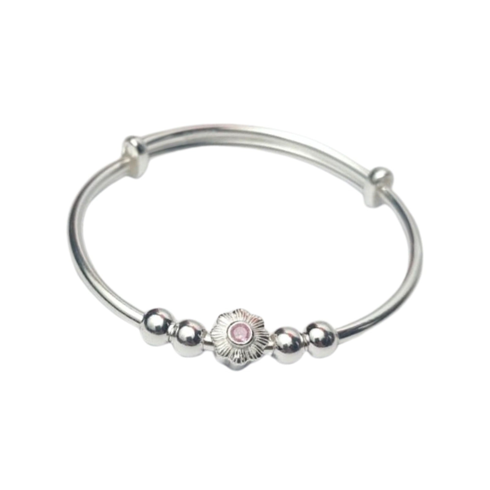 Silver Pink Stone Flower Bracelet