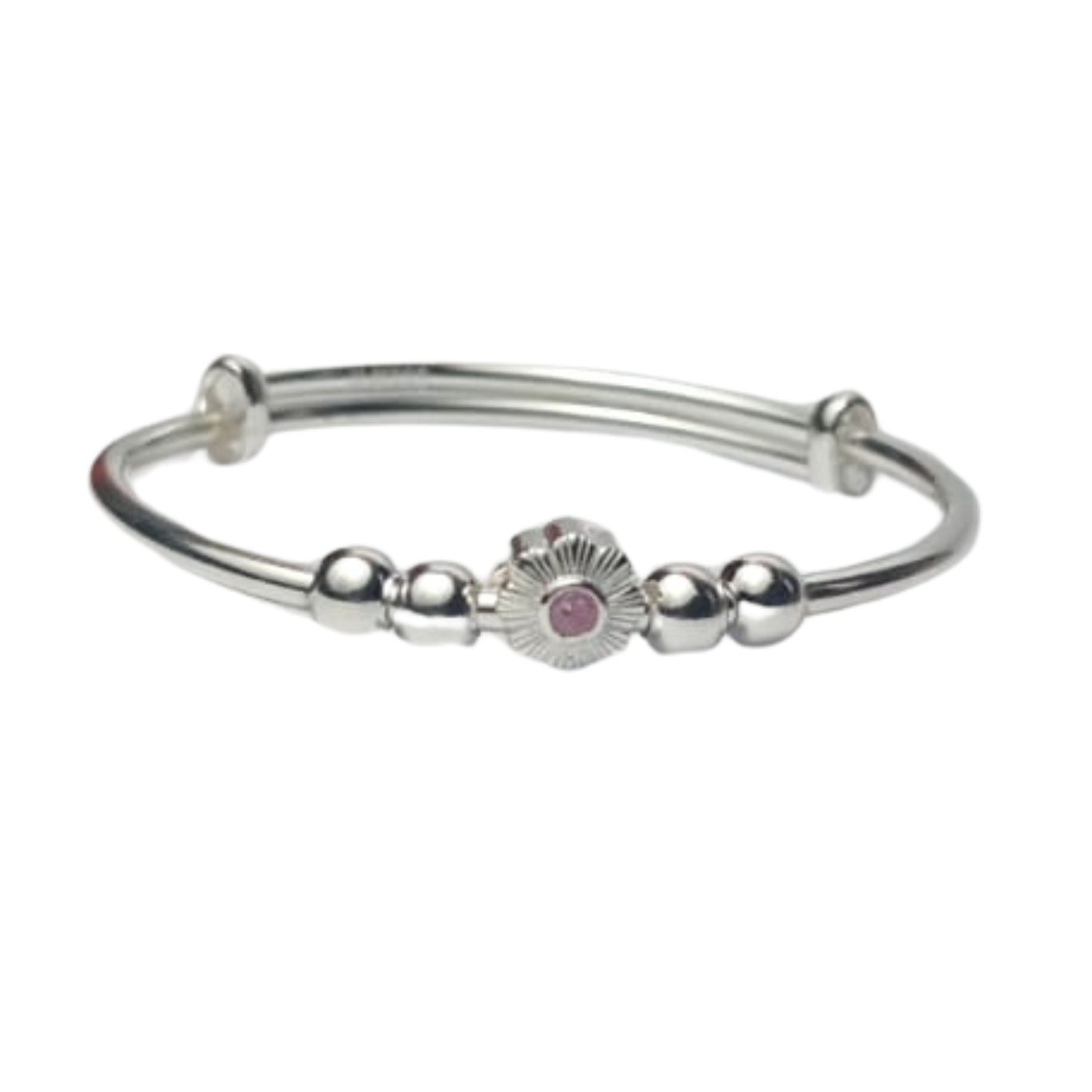 Silver Pink Stone Flower Bracelet