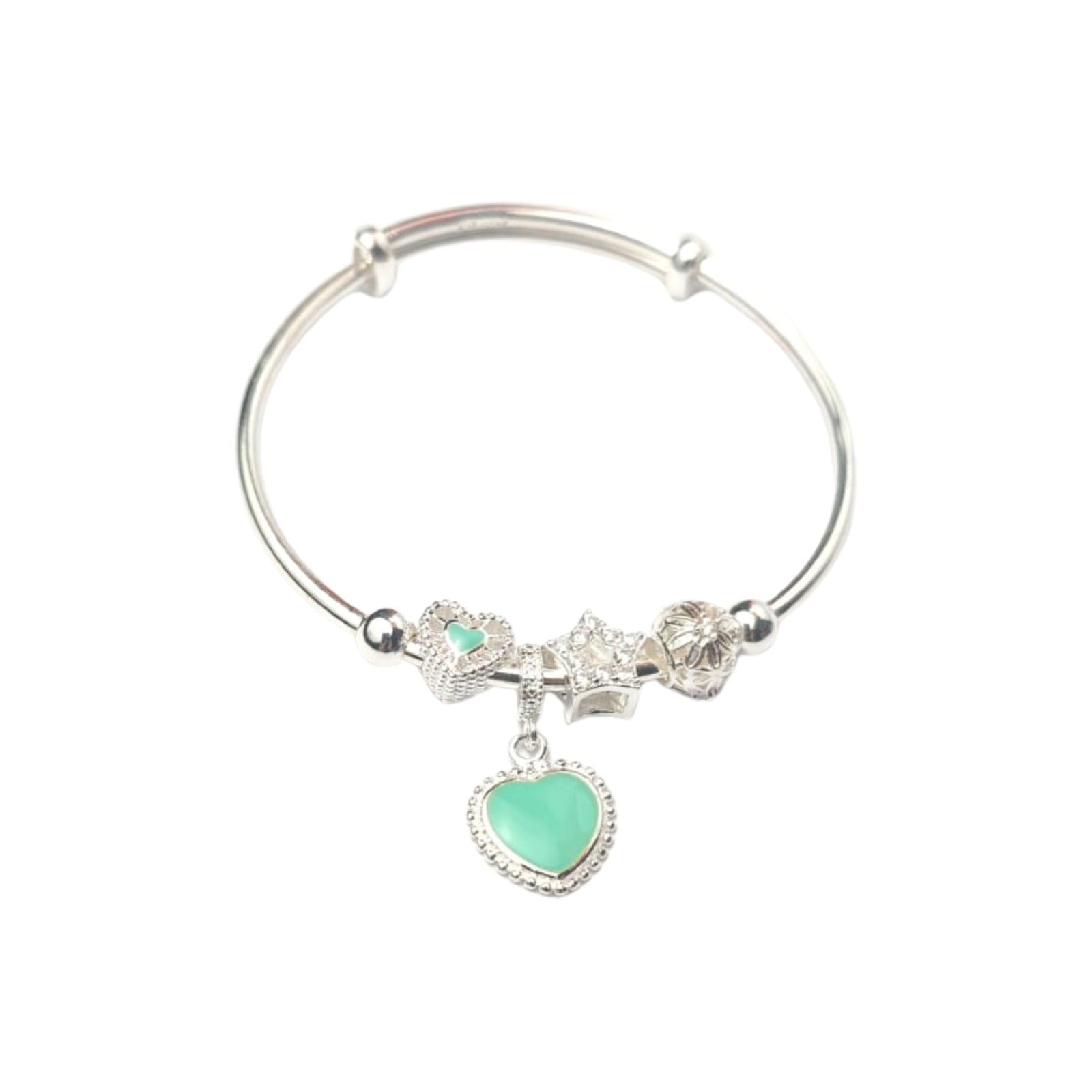 Silver Green Heart Charm Bracelet