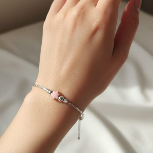 Silver Pink Star Charm Bracelet