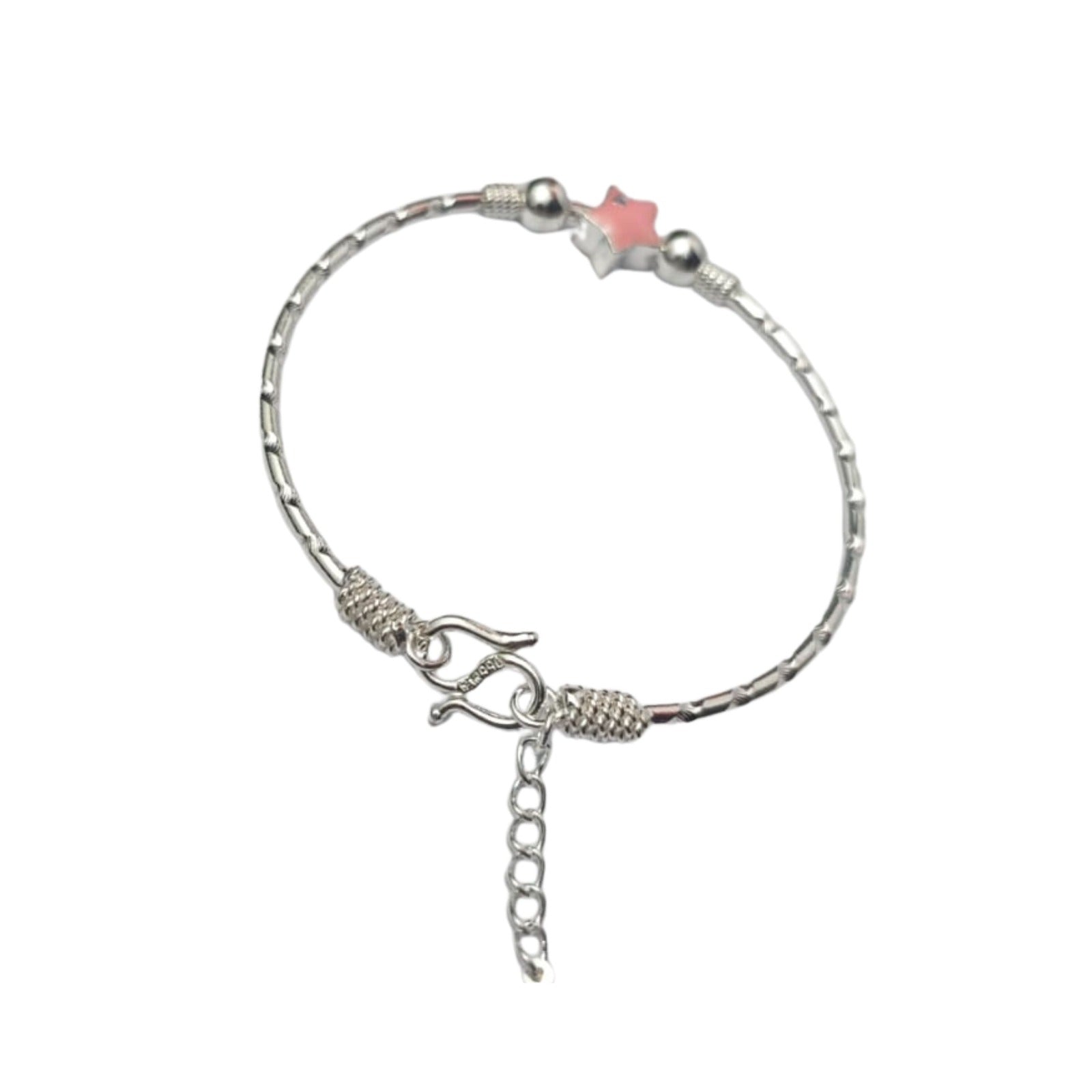 Silver Pink Star Charm Bracelet