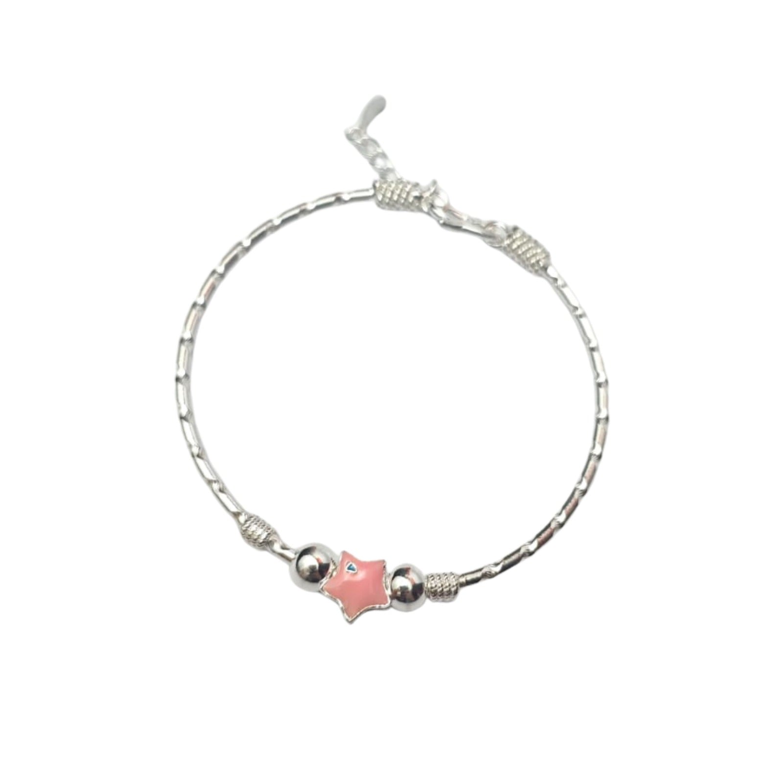 Silver Pink Star Charm Bracelet